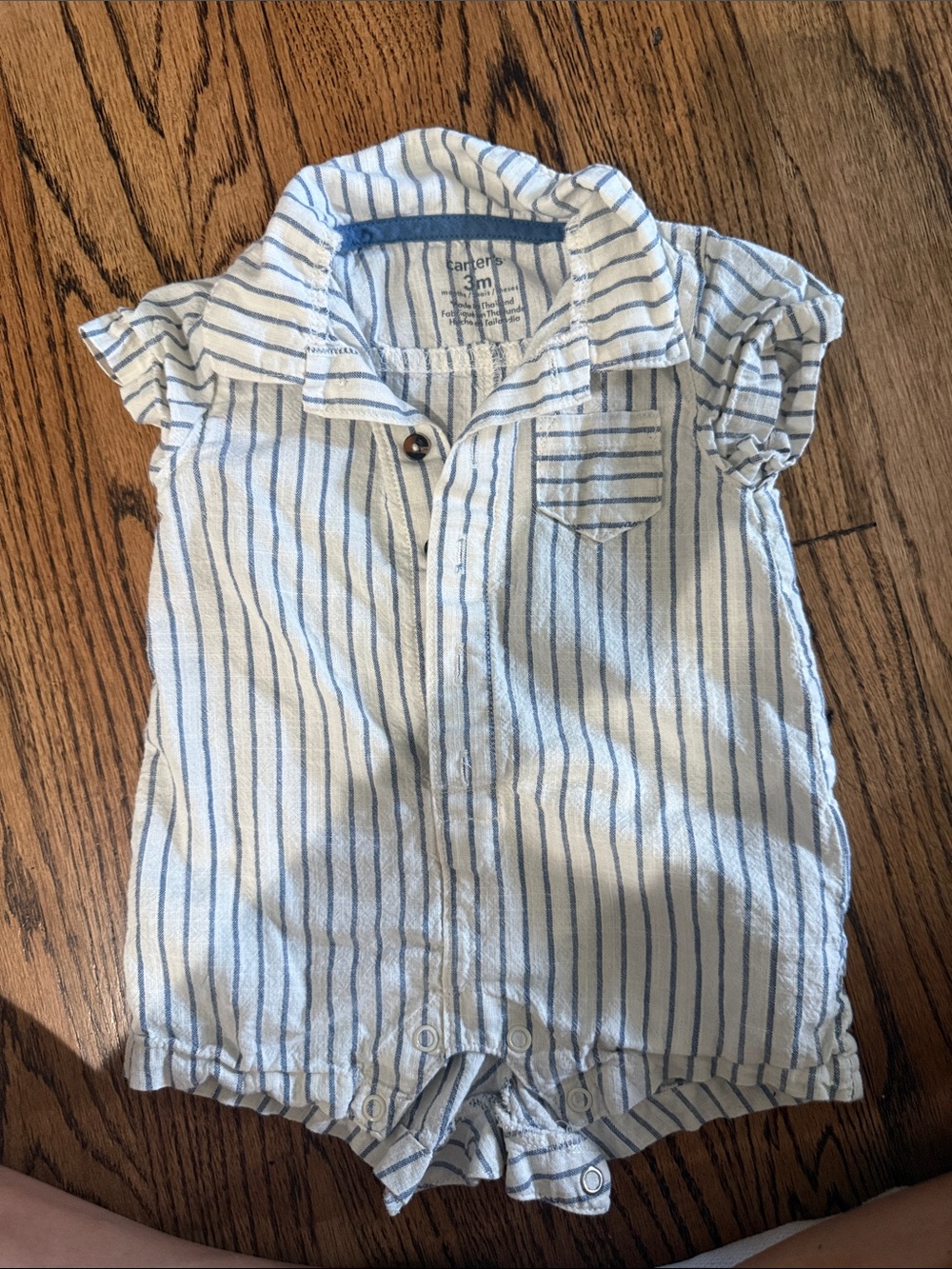 Carter's White and Blue Striped Button-Front Baby Romper